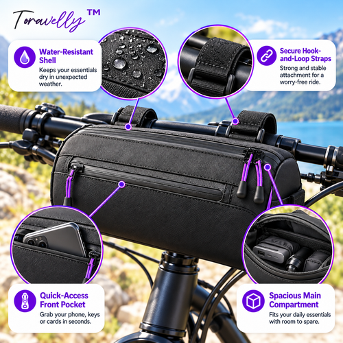 Toravelly™ Aero Pack – Water-Resistant Bike Handlebar Bag, Front Bicycle Storage Pouch for Commuting & Gravel Rides