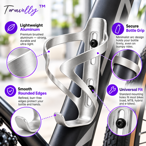 Toravelly™ Arc Cage – Lightweight Aluminum Bike Water Bottle Cage, Minimalist Bicycle Bottle Holder for Road Bikes