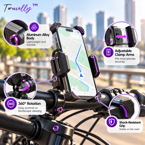 Toravelly™ Axis Mount – Adjustable Aluminum Bike Phone Holder, Handlebar Smartphone Mount for Bicycle Navigation